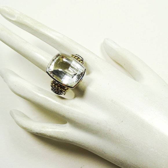 Sterling Silver 18K Yellow Gold White Topaz Ring Size 7 - Picture 8 of 11